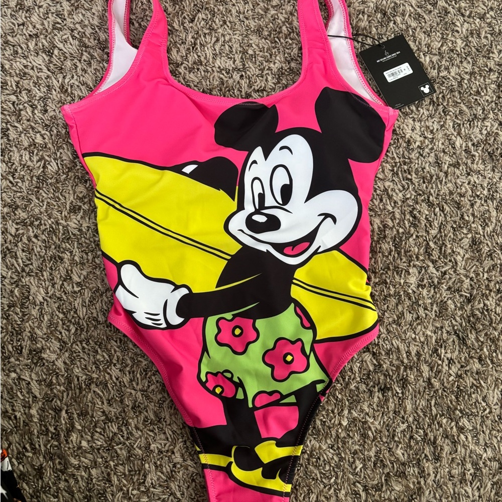 Disney Bright Pink Mickey Mouse Kids One-Piece Swimsuit